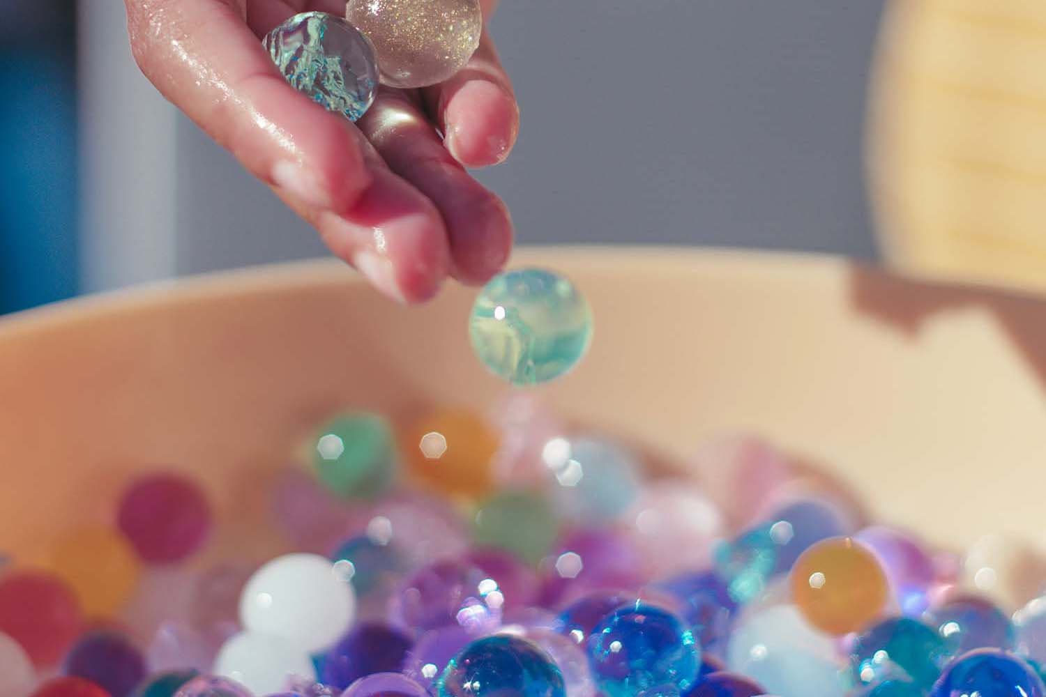Colourful sensory water beads