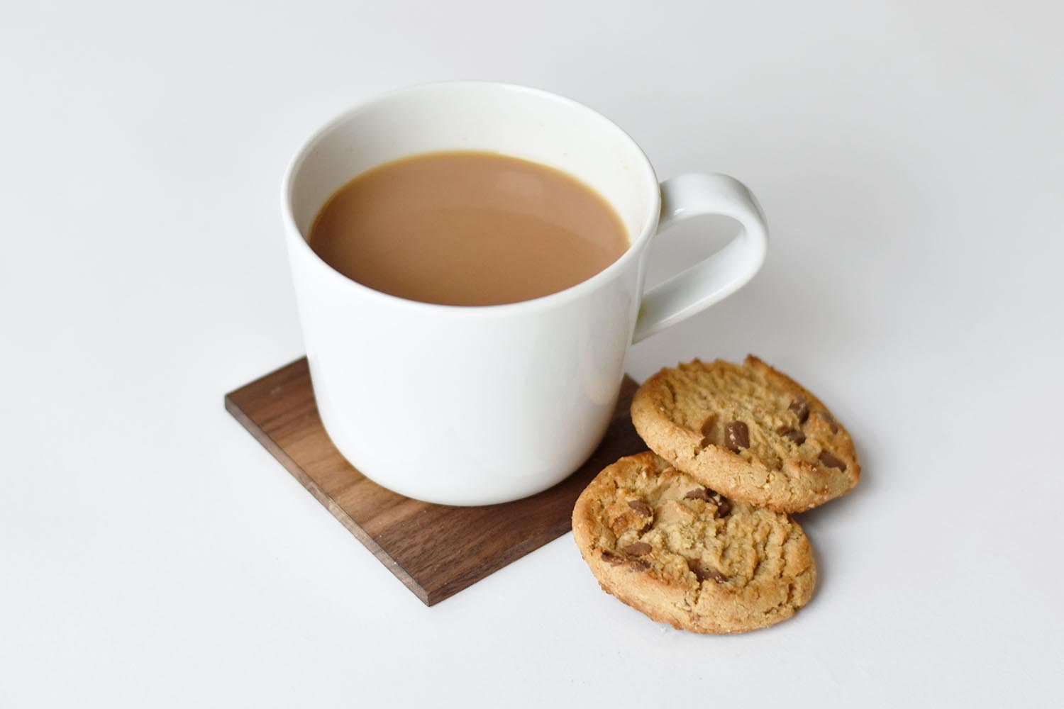 A cup of tea with biscuits